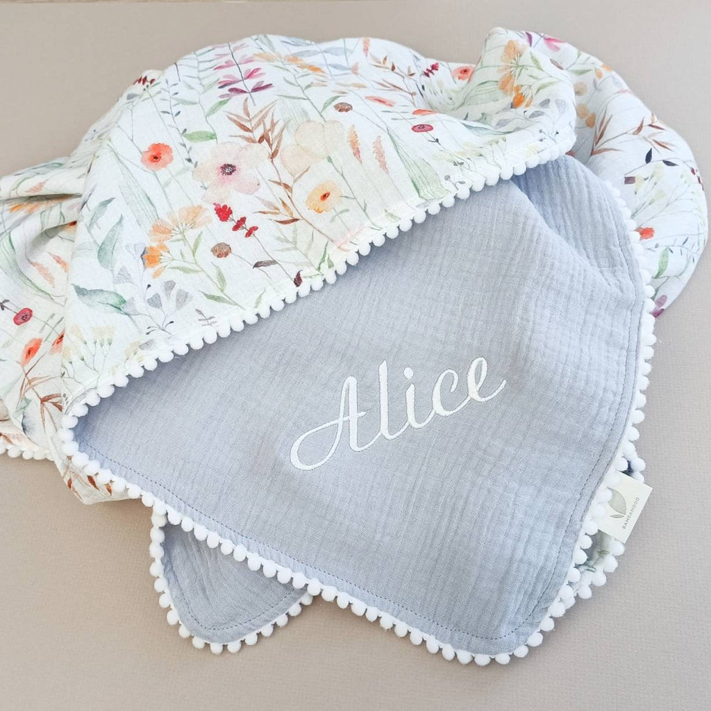 Wildflower Baby blanket, Personalized Organic Muslin Swaddle Blanket, Floral New Baby Girl Gift