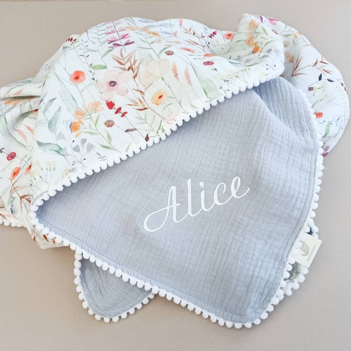 Wildflower Baby blanket, Personalized Organic Muslin Swaddle Blanket, Floral New Baby Girl Gift