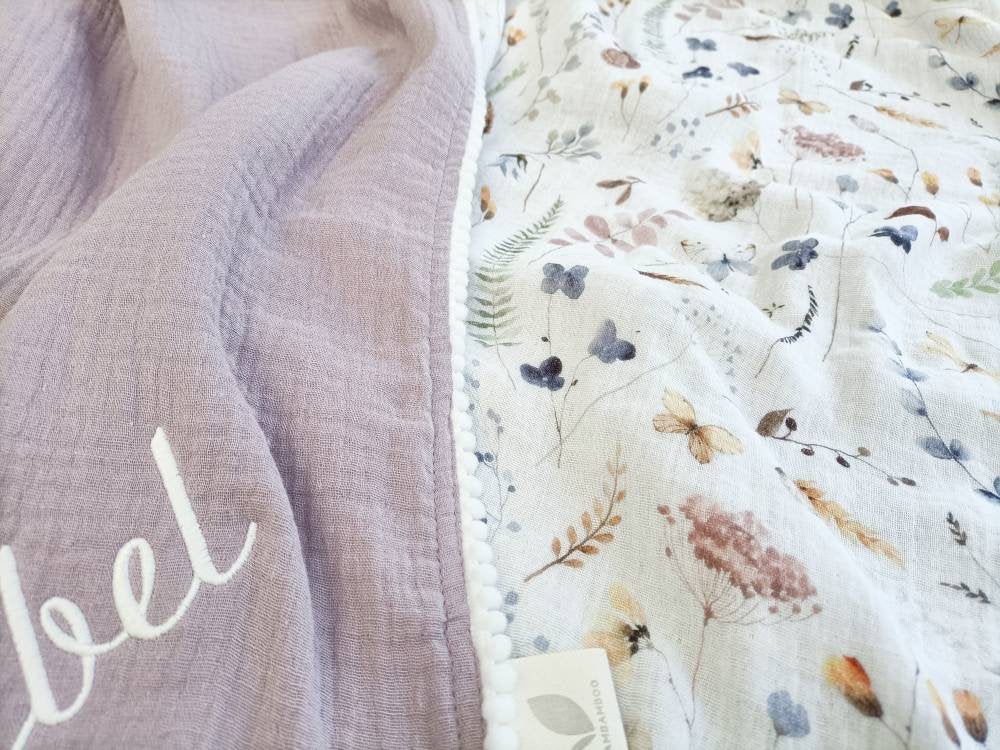 Wildflower Baby blanket, Personalized Organic Muslin Swaddle Blanket, Floral New Baby Girl Gift
