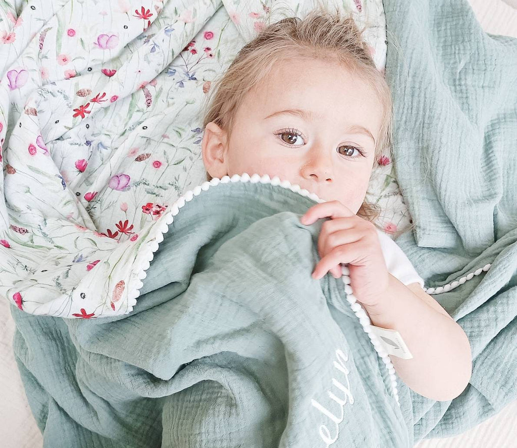 Wildflower Baby blanket, Personalized Organic Muslin Swaddle Blanket, Floral New Baby Girl Gift