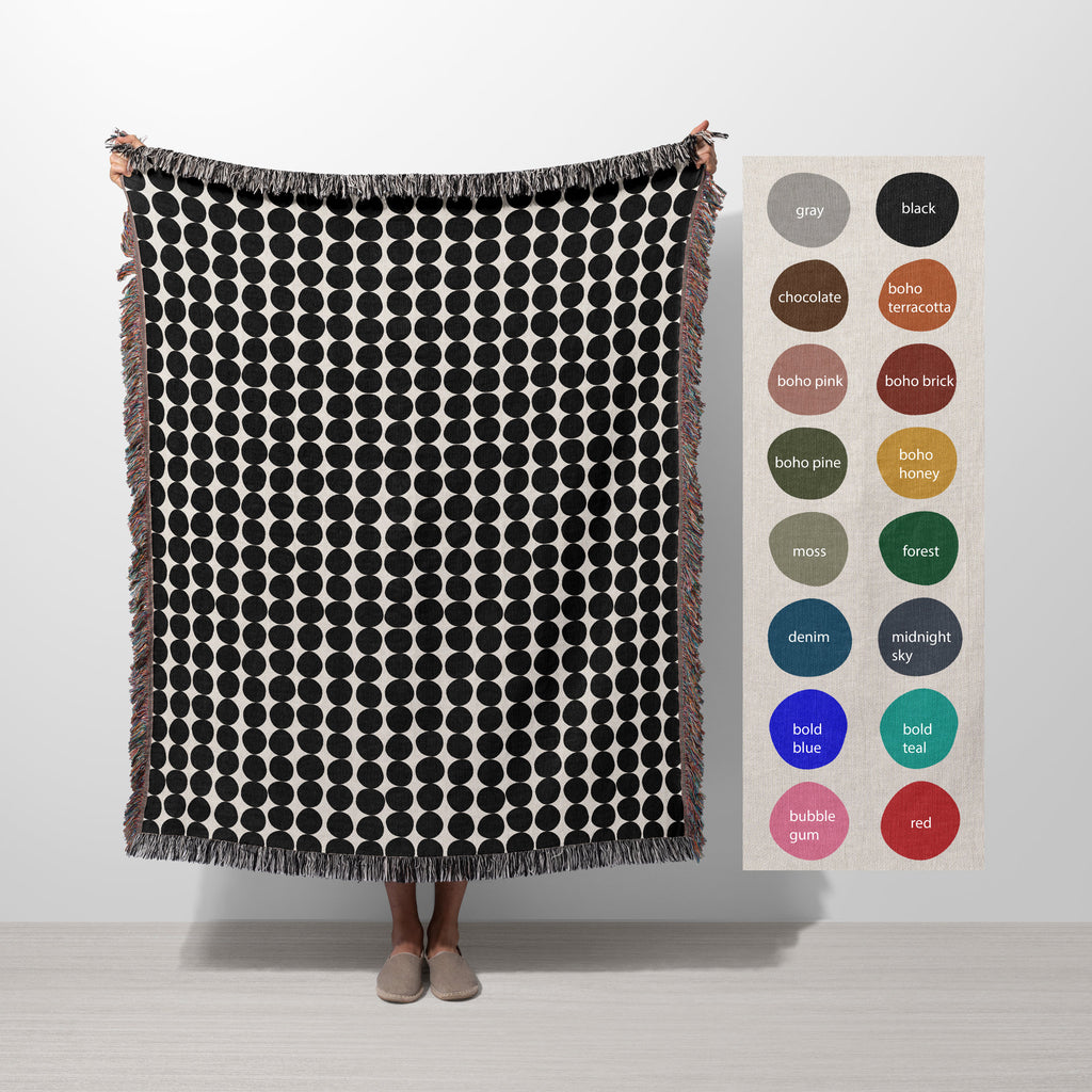 Mid Century Modern Blanket Brick Red Fall Home Decor Woven Throw for Couch Bed Sofa Birthday Gift for Her Cotton Anniversary Unique Textile