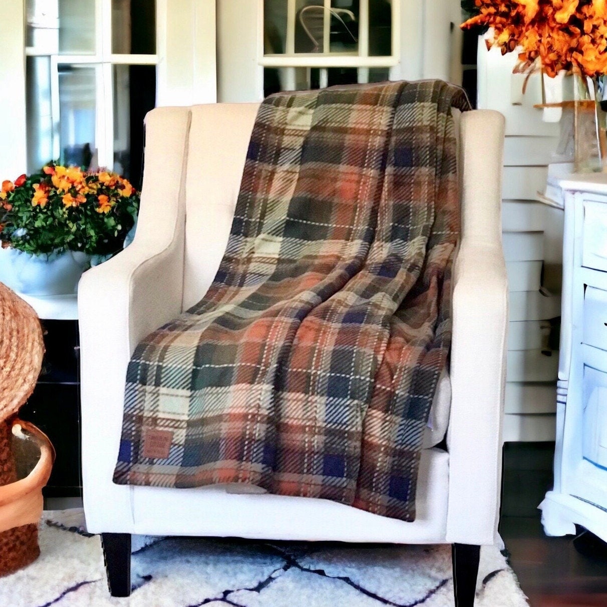 LAP BLANKET ~ Reversible Luxury Fleece Lap Blanket ~ Fall Fleece Lap Blanket ~ Plush Lap Fleece Blanket ~ Farmhouse Lap Blanket/Buckhorn