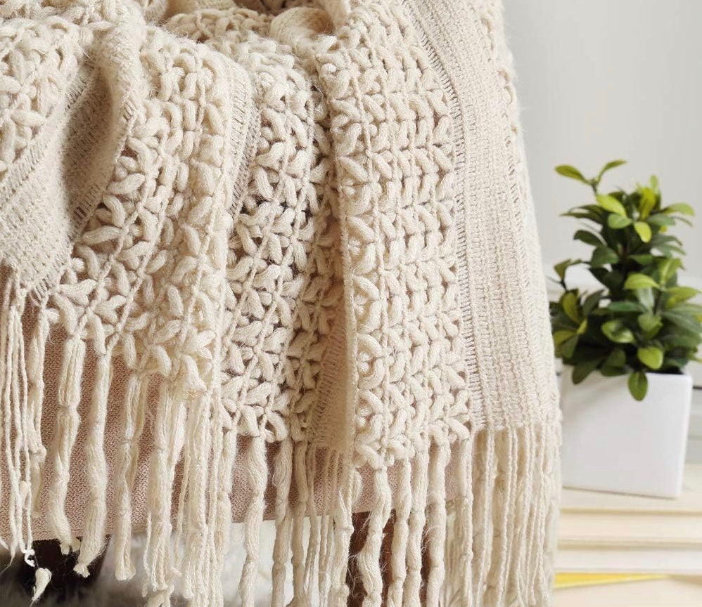 Knitted BEIGE Throw Woven Couch Throw Soft Cosy Bed Armchair Blanket Comfy Hand Knitted Throw Gifts Christmas GiftGifts for Her/Him