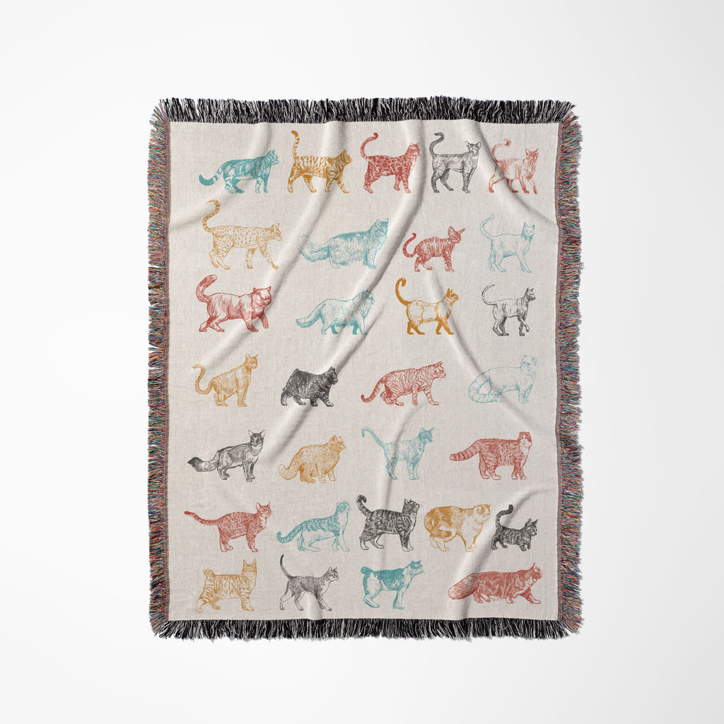 Cat Breeds Fringed Woven Blanket, Gift For Cat Lovers, Bohemian Animal Couch Throw, Present For Cat Mom/Cat Dad, Housewarming Gift