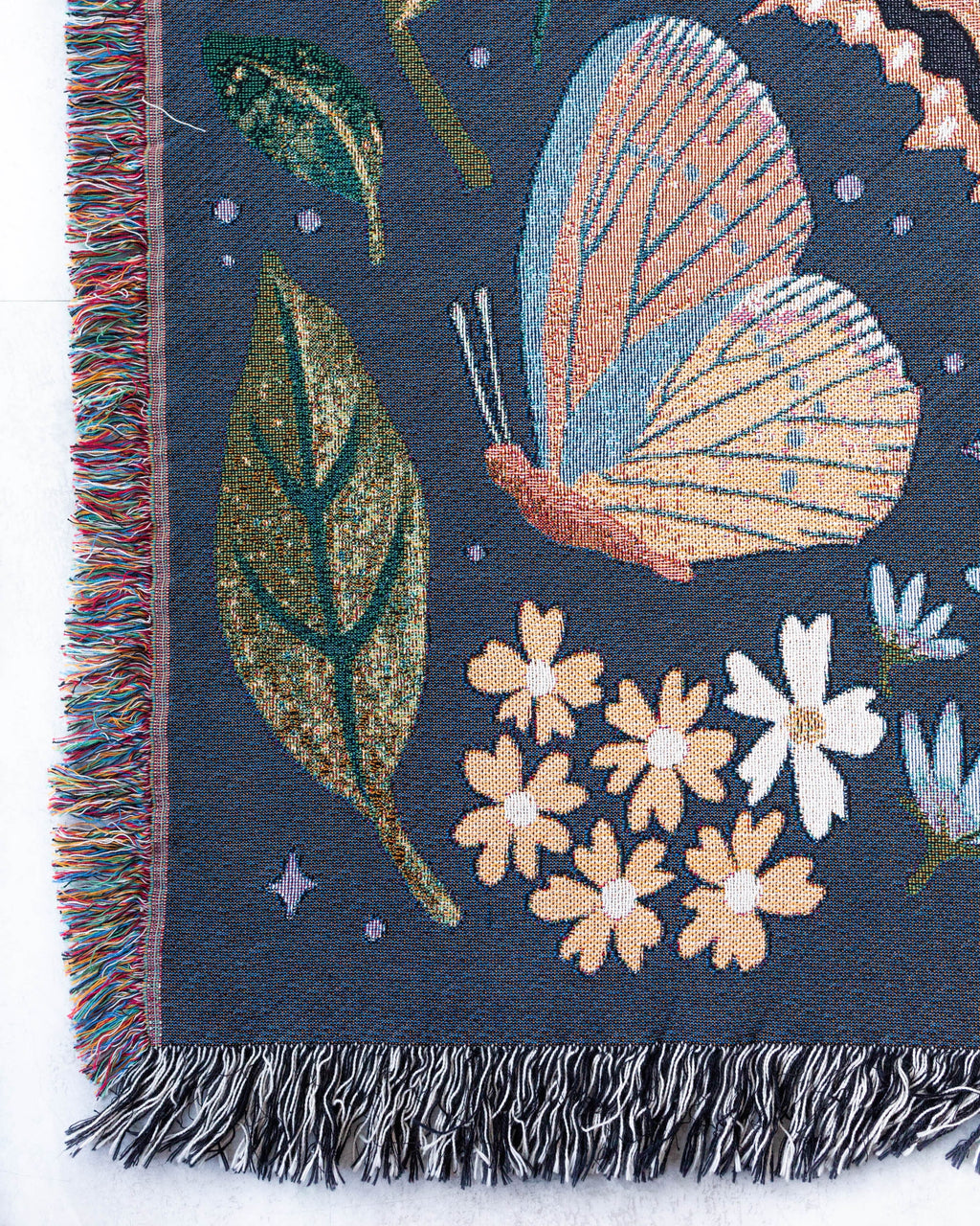 Butterfly Blanket: Navy Blue Floral Woven Throw, Mom Grandparent Baby Shower Gift, Positive Motivational Affirmation, Personalized Nursery