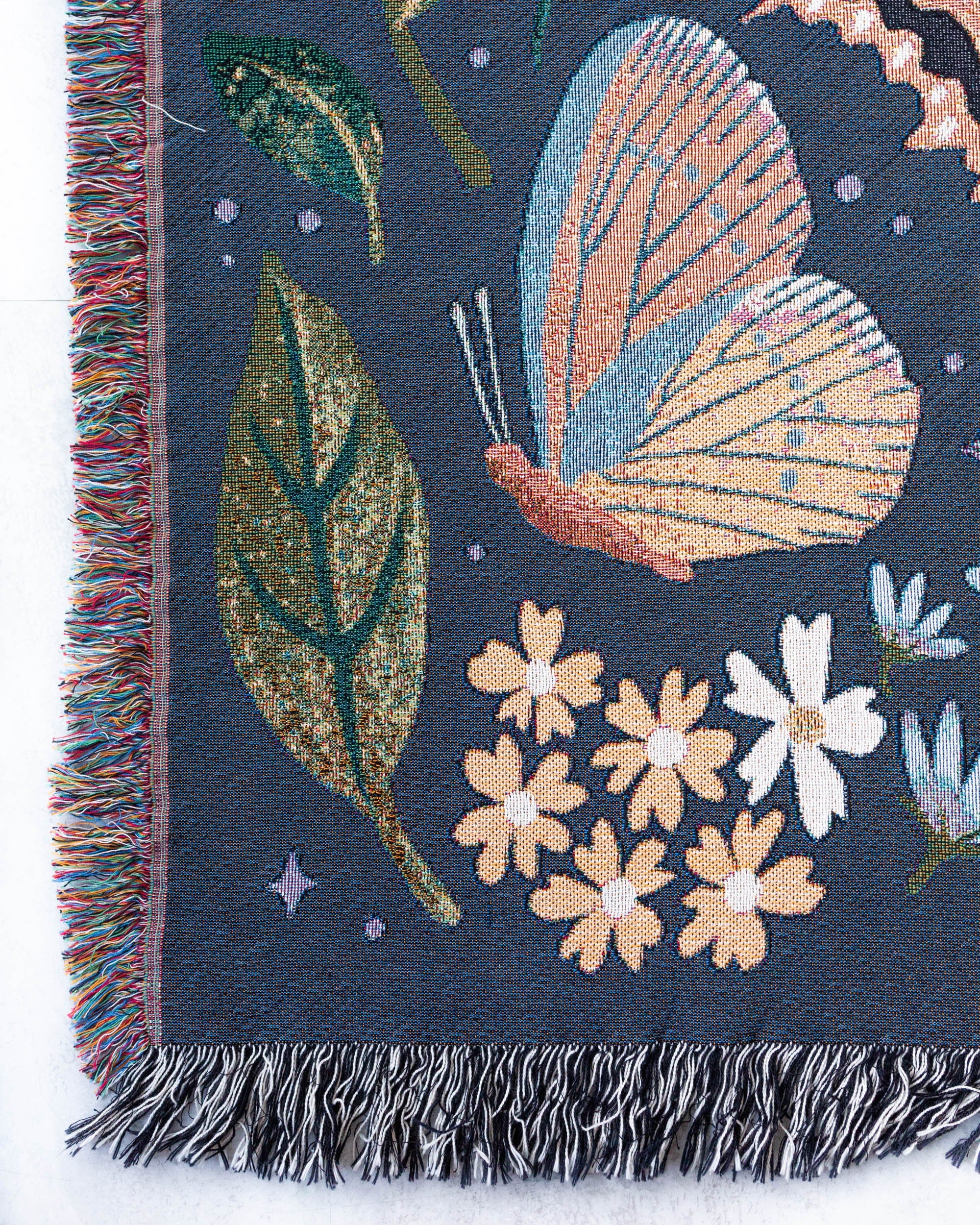Butterfly Blanket: Navy Blue Floral Woven Throw, Mom Grandparent Baby Shower Gift, Positive Motivational Affirmation, Personalized Nursery