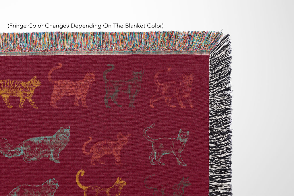 Cat Breeds Fringed Woven Blanket, Gift For Cat Lovers, Bohemian Animal Couch Throw, Present For Cat Mom/Cat Dad, Housewarming Gift