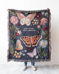 Butterfly Blanket: Navy Blue Floral Woven Throw, Mom Grandparent Baby Shower Gift, Positive Motivational Affirmation, Personalized Nursery