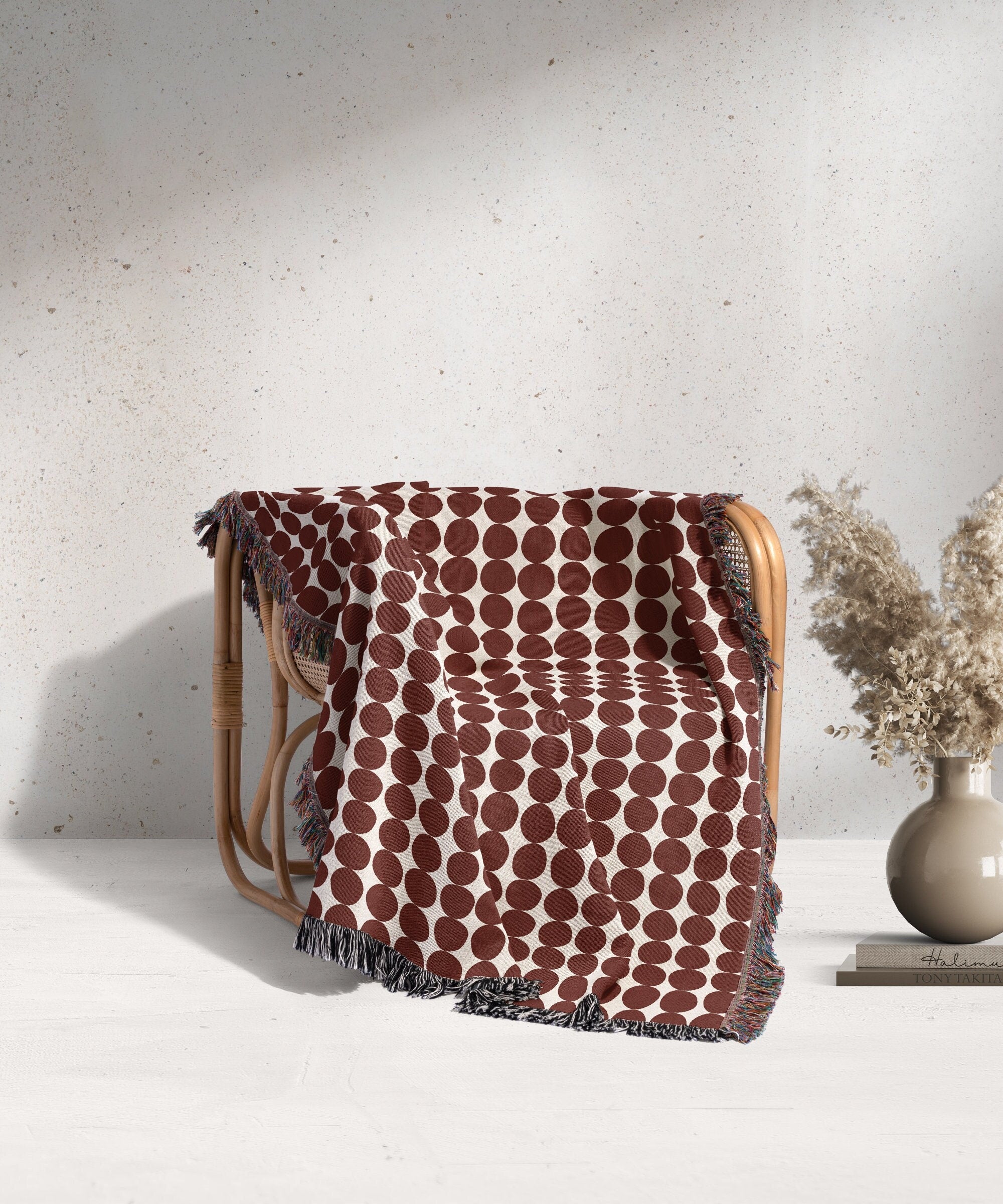 Mid Century Modern Blanket Brick Red Fall Home Decor Woven Throw for Couch Bed Sofa Birthday Gift for Her Cotton Anniversary Unique Textile
