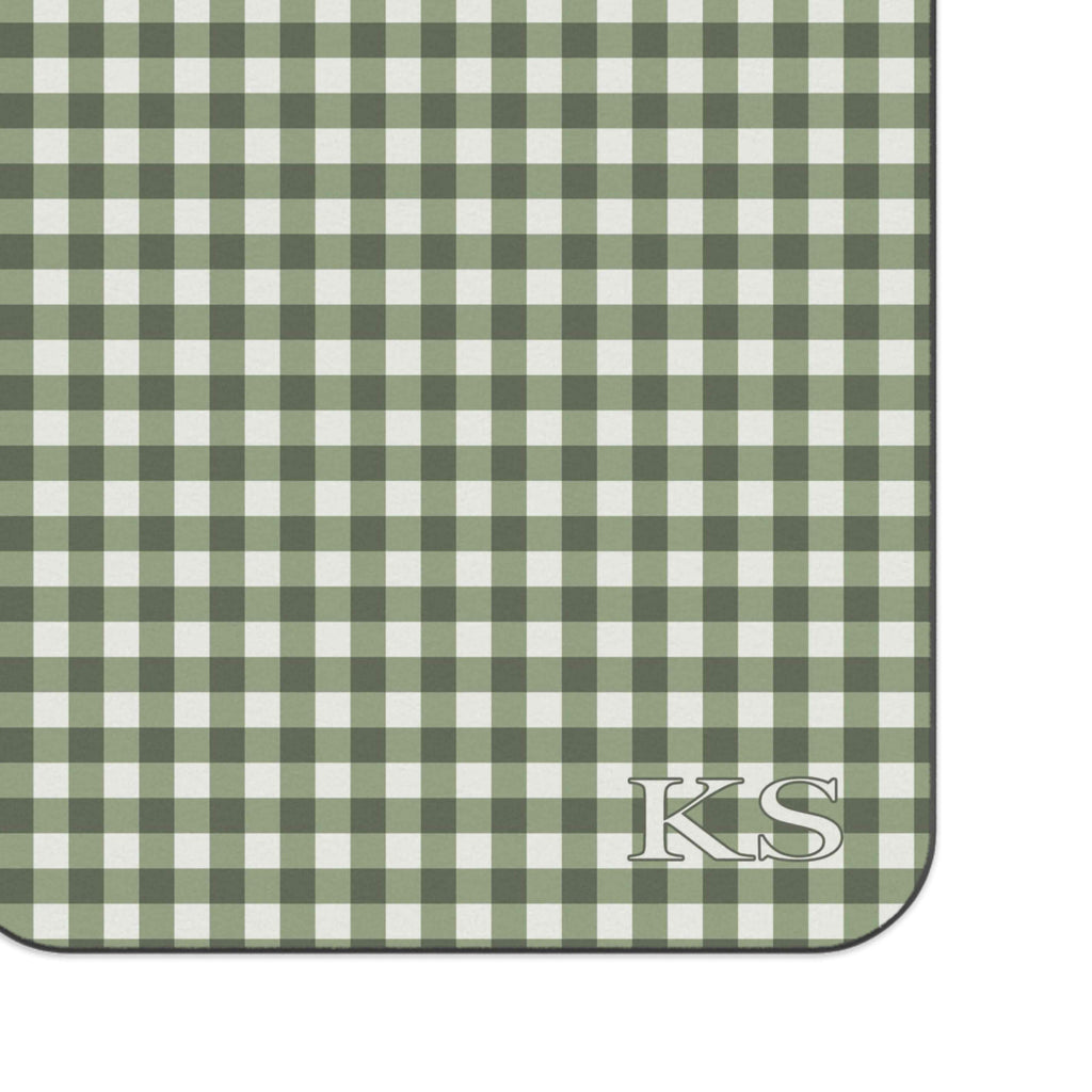 PERSONALIZED PICNIC BLANKET Sage Green Gingham| Monogrammed Cottagecore Outdoor Custom Blanket | Green Checkered Retro Vintage Aesthetic