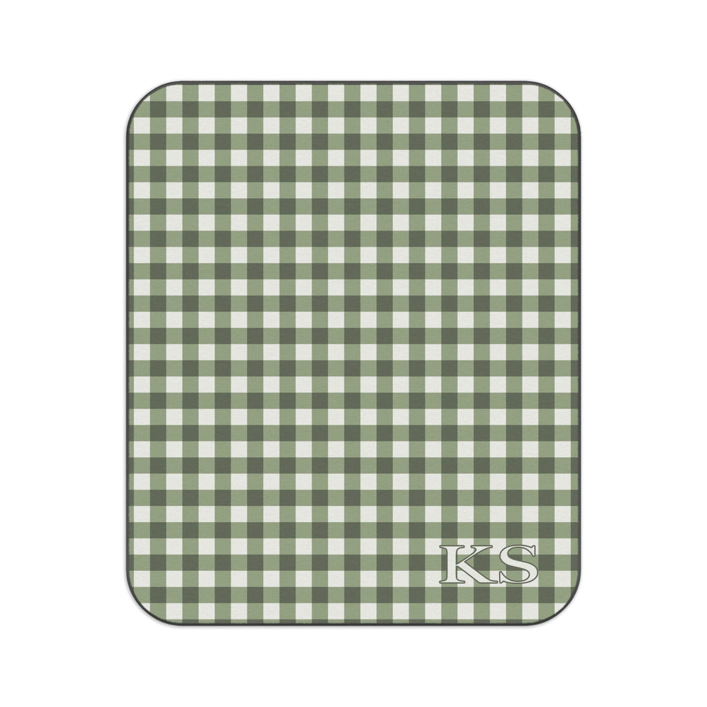 PERSONALIZED PICNIC BLANKET Sage Green Gingham| Monogrammed Cottagecore Outdoor Custom Blanket | Green Checkered Retro Vintage Aesthetic