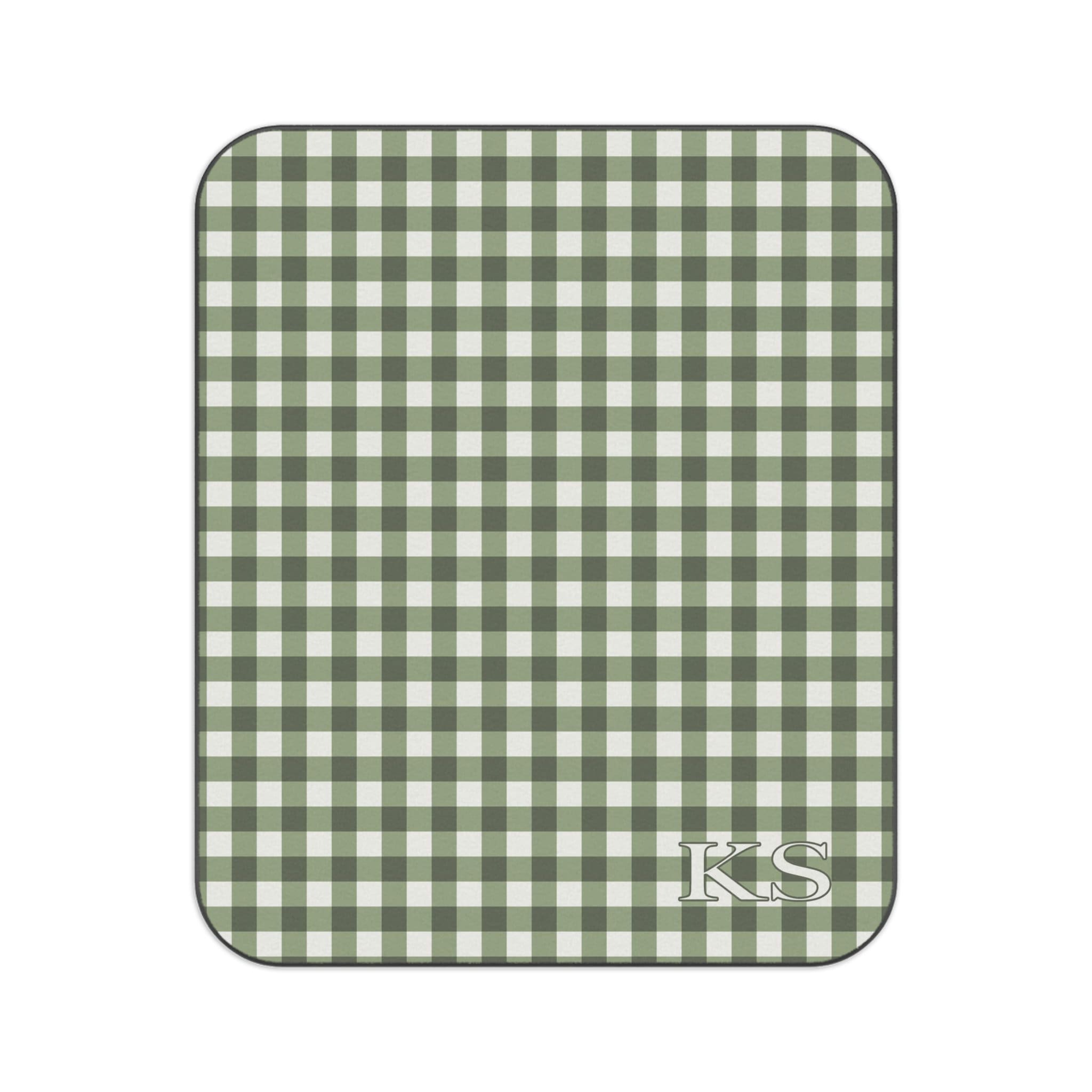 PERSONALIZED PICNIC BLANKET Sage Green Gingham| Monogrammed Cottagecore Outdoor Custom Blanket | Green Checkered Retro Vintage Aesthetic