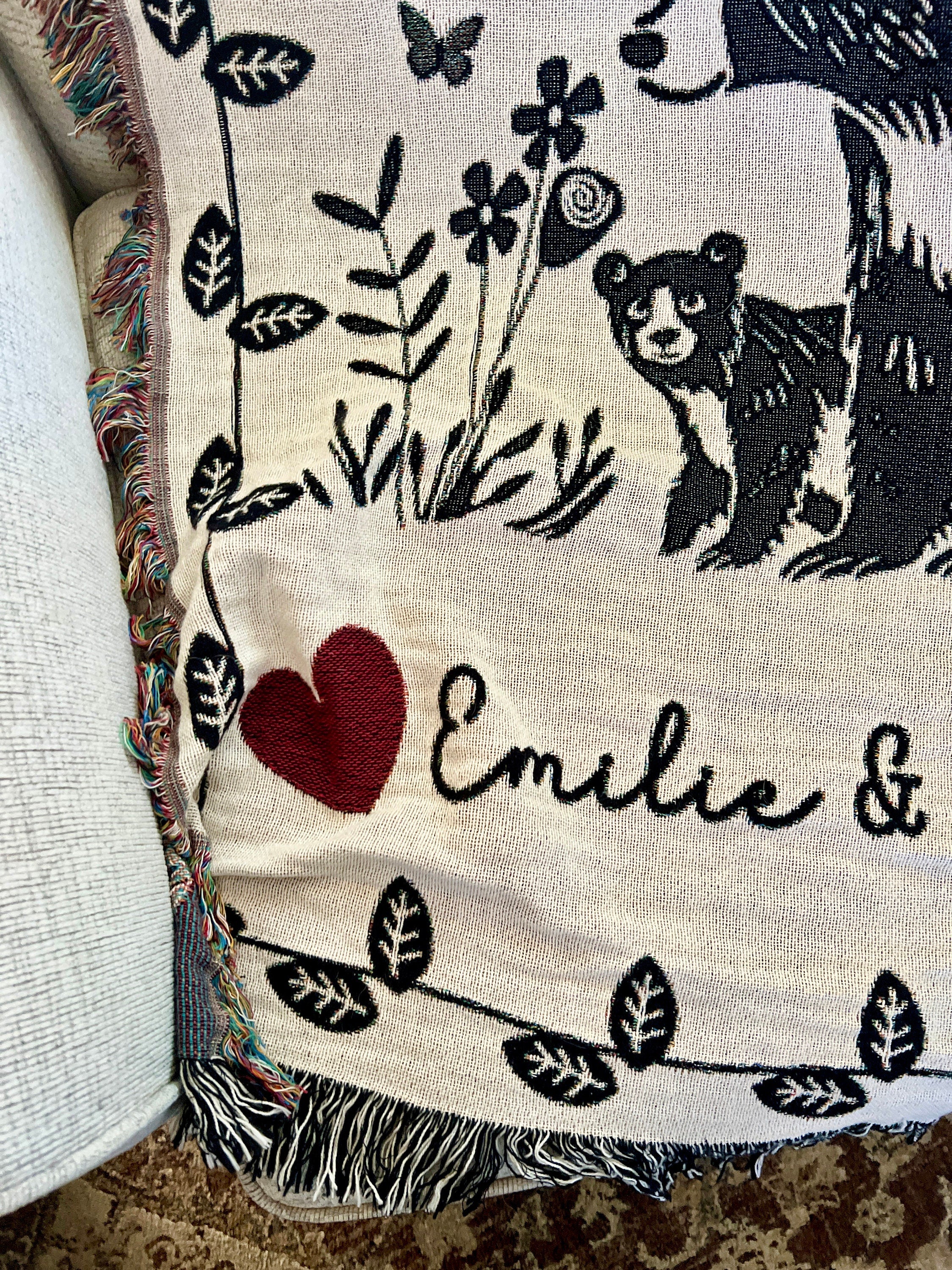 Custom Gift Blanket for Mom, Personalized Mother's Day Gift Idea for Grandma, Oma, Mimi, Momma, Wall Art Tapestry Floral Butterfly Bear Cub