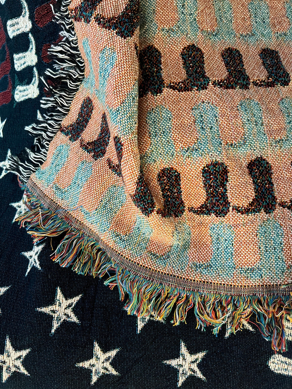 American Flag Throw Blanket, Cowboy Boots Country Western Cowgirl Aesthetic Gift USA Tapestry Wall Art, Gift for Mom Dad Wife Made in USA