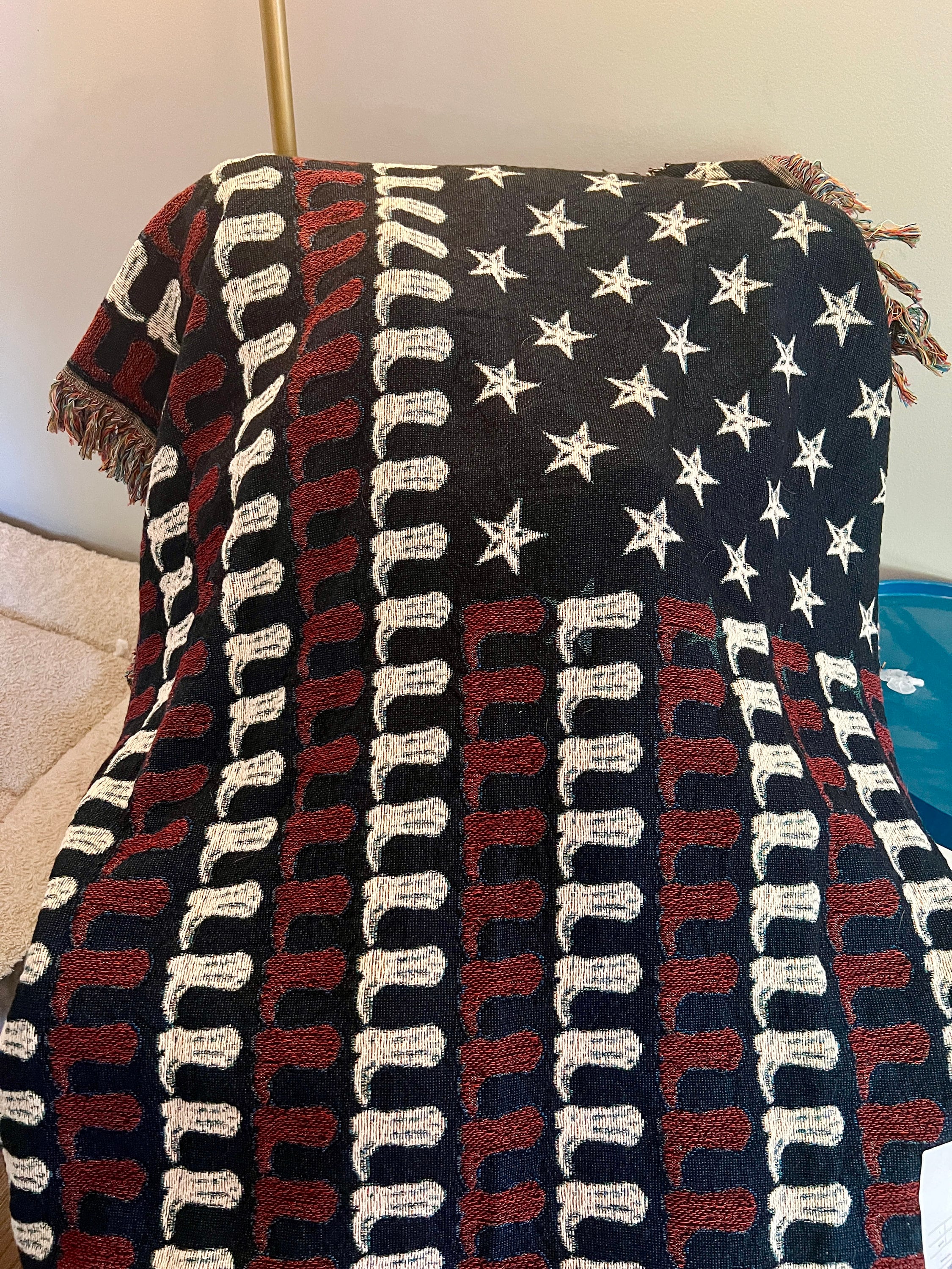 American Flag Throw Blanket, Cowboy Boots Country Western Cowgirl Aesthetic Gift USA Tapestry Wall Art, Gift for Mom Dad Wife Made in USA