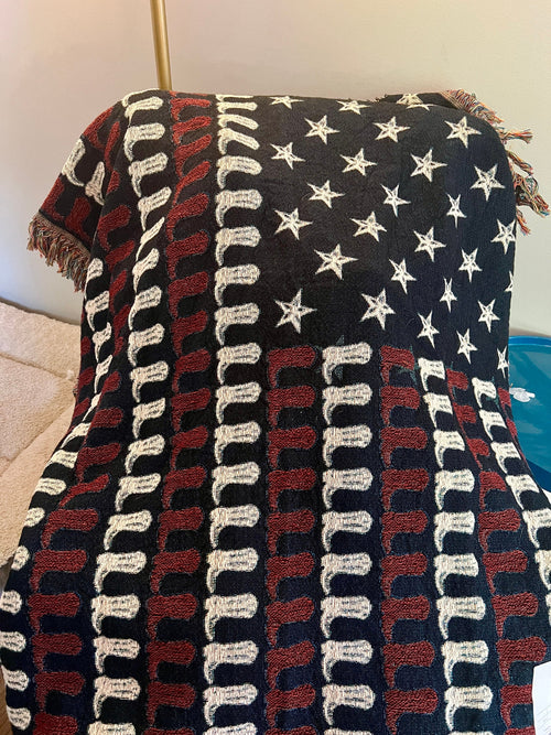 American Flag Throw Blanket, Cowboy Boots Country Western Cowgirl Aesthetic Gift USA Tapestry Wall Art, Gift for Mom Dad Wife Made in USA