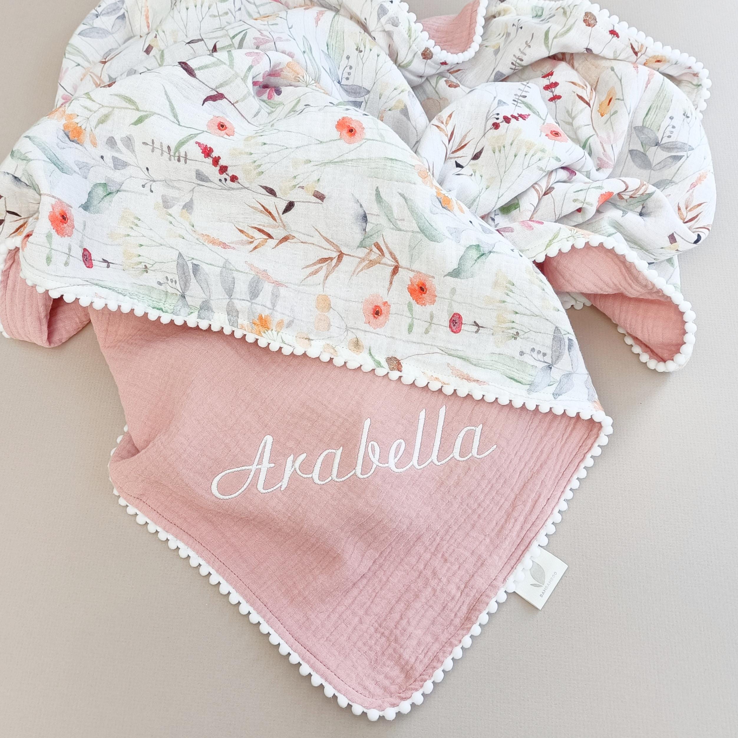 Wildflower Baby blanket, Personalized Organic Muslin Swaddle Blanket, Floral New Baby Girl Gift