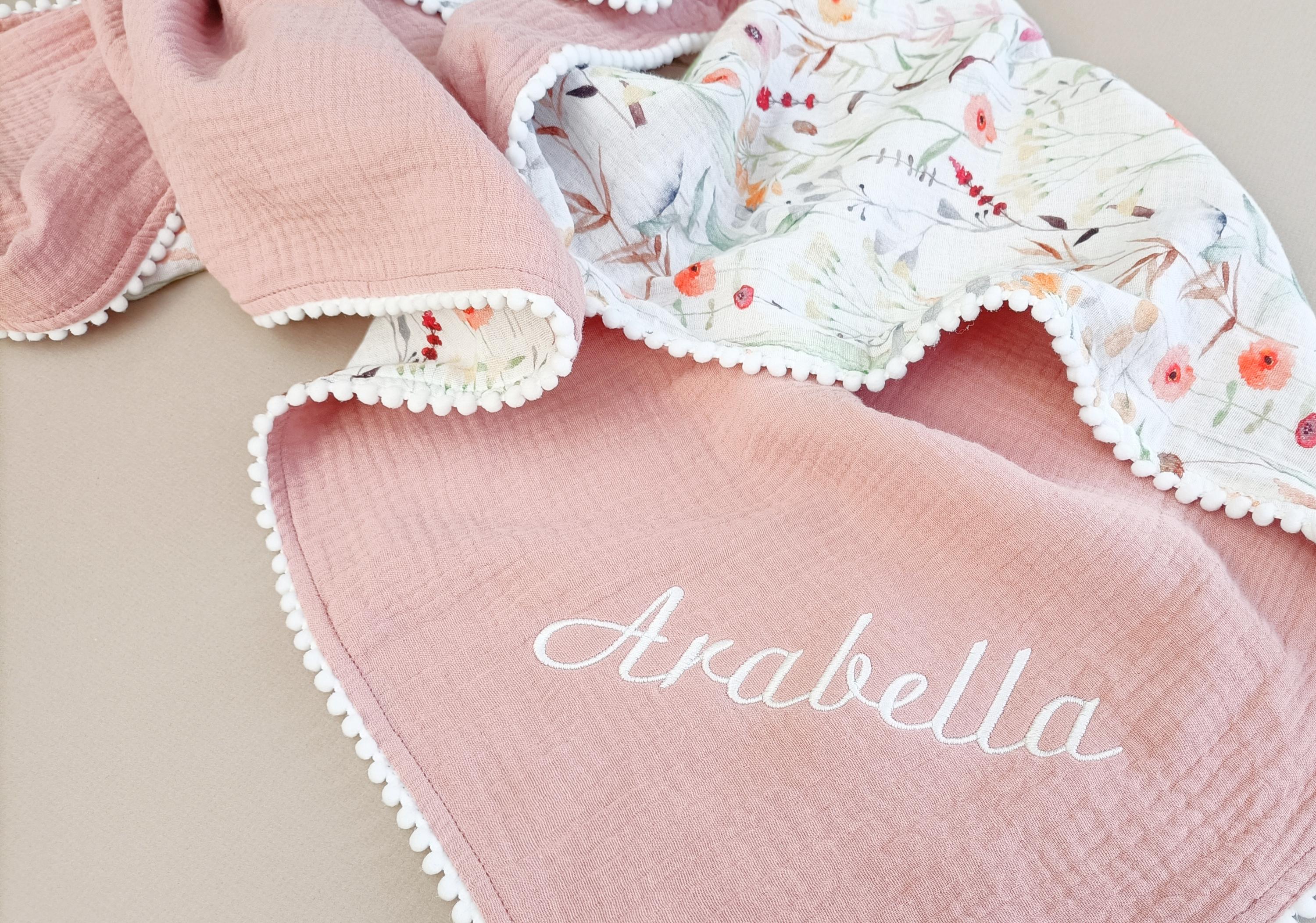 Wildflower Baby blanket, Personalized Organic Muslin Swaddle Blanket, Floral New Baby Girl Gift