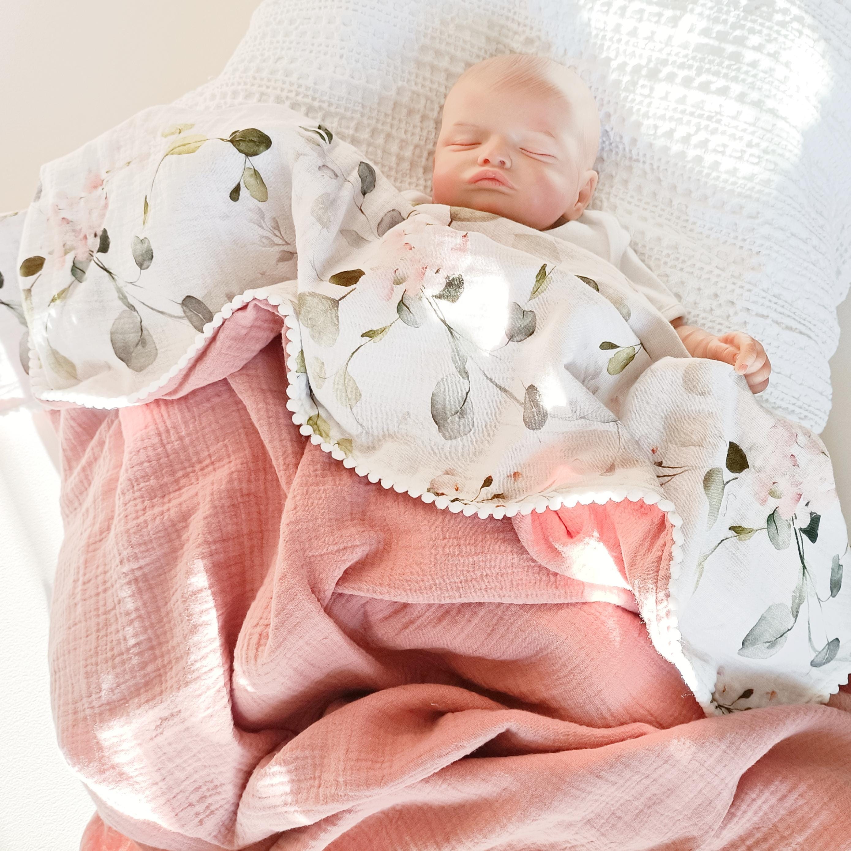 Wildflower Baby blanket, Personalized Organic Muslin Swaddle Blanket, Floral New Baby Girl Gift