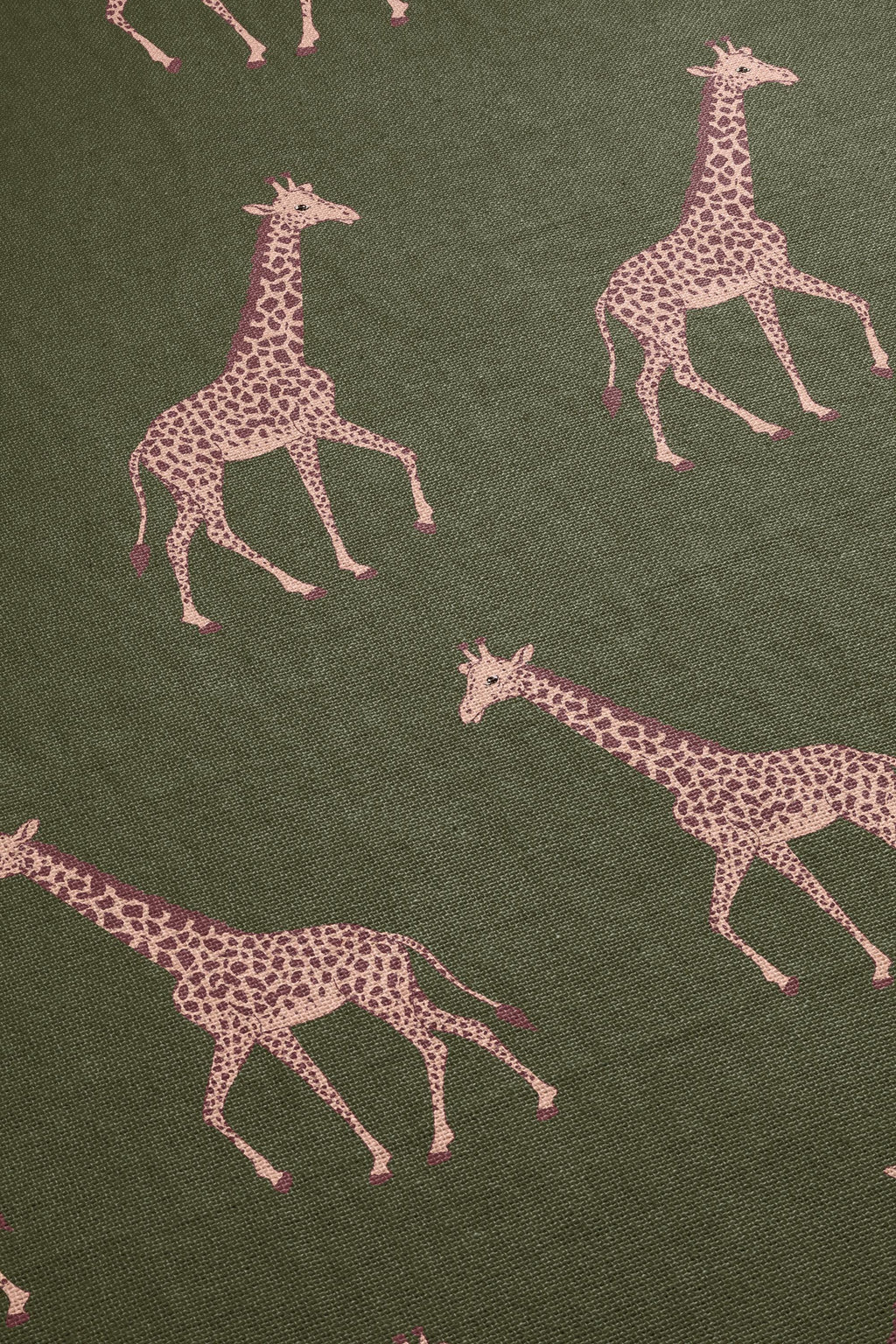 Cotton Woven Blanket, Giraffe Parade, Blush Pink on Army Green, Safari Animals, Kids Room, Baby Nursery Decor, Animal Print, Fringe Throw