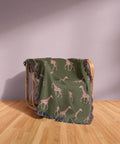 Cotton Woven Blanket, Giraffe Parade, Blush Pink on Army Green, Safari Animals, Kids Room, Baby Nursery Decor, Animal Print, Fringe Throw