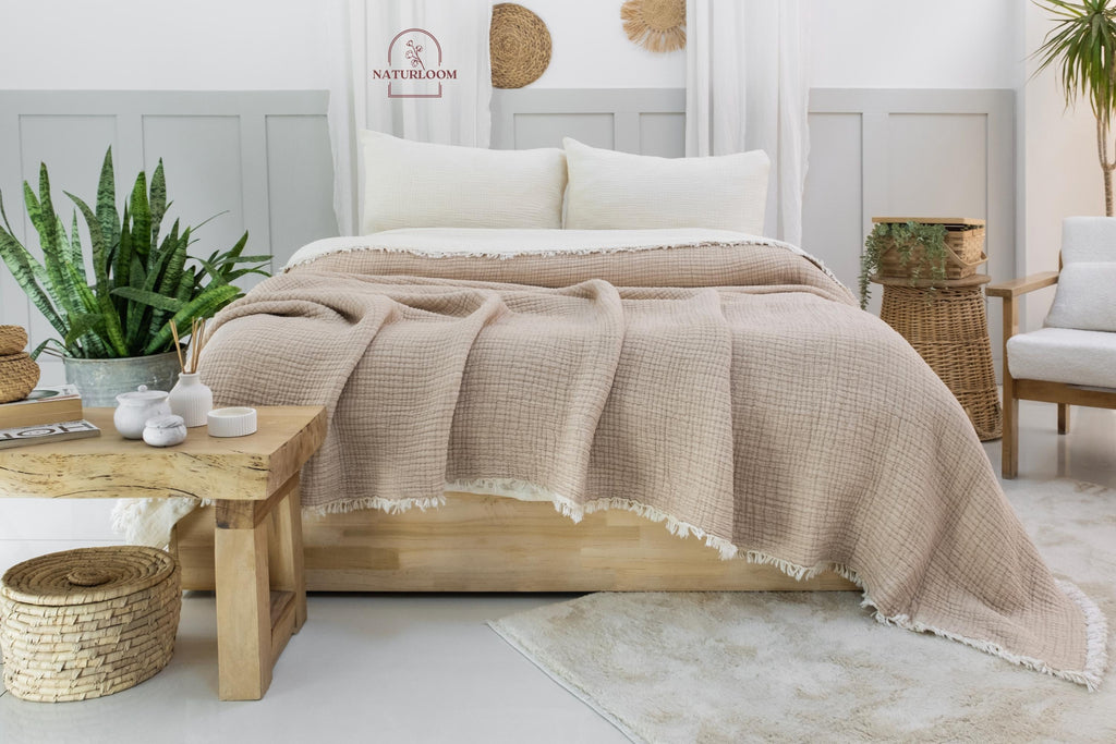 8 Layer Muslin Comforter, GOTS Certified Muslin Quilt, King Size Bedspread, Cotton Quilt, Housewarming Gift, Thanksgiving Christmas Gift
