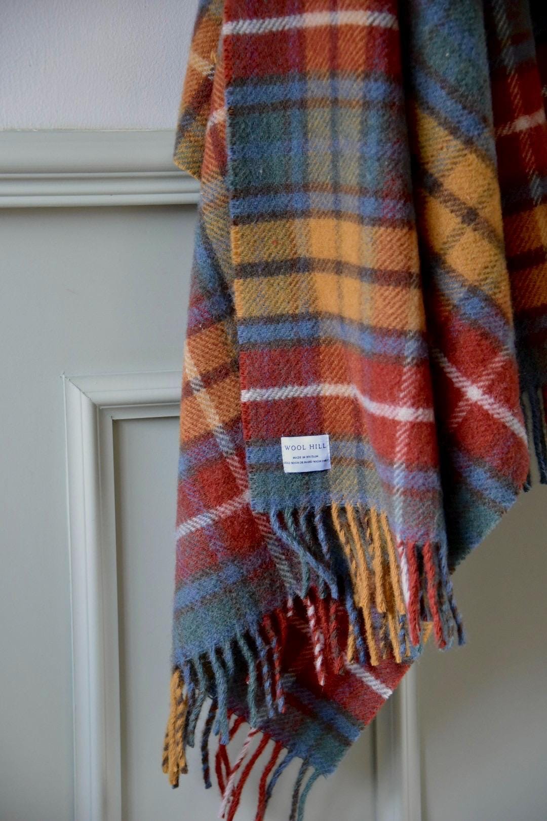 Antique Buchanan Tartan 100% Wool Throw, British Blanket Made in the UK, house warming, country gift, present, decor Red Mustard Teal