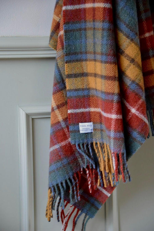 Antique Buchanan Tartan 100% Wool Throw, British Blanket Made in the UK, house warming, country gift, present, decor Red Mustard Teal