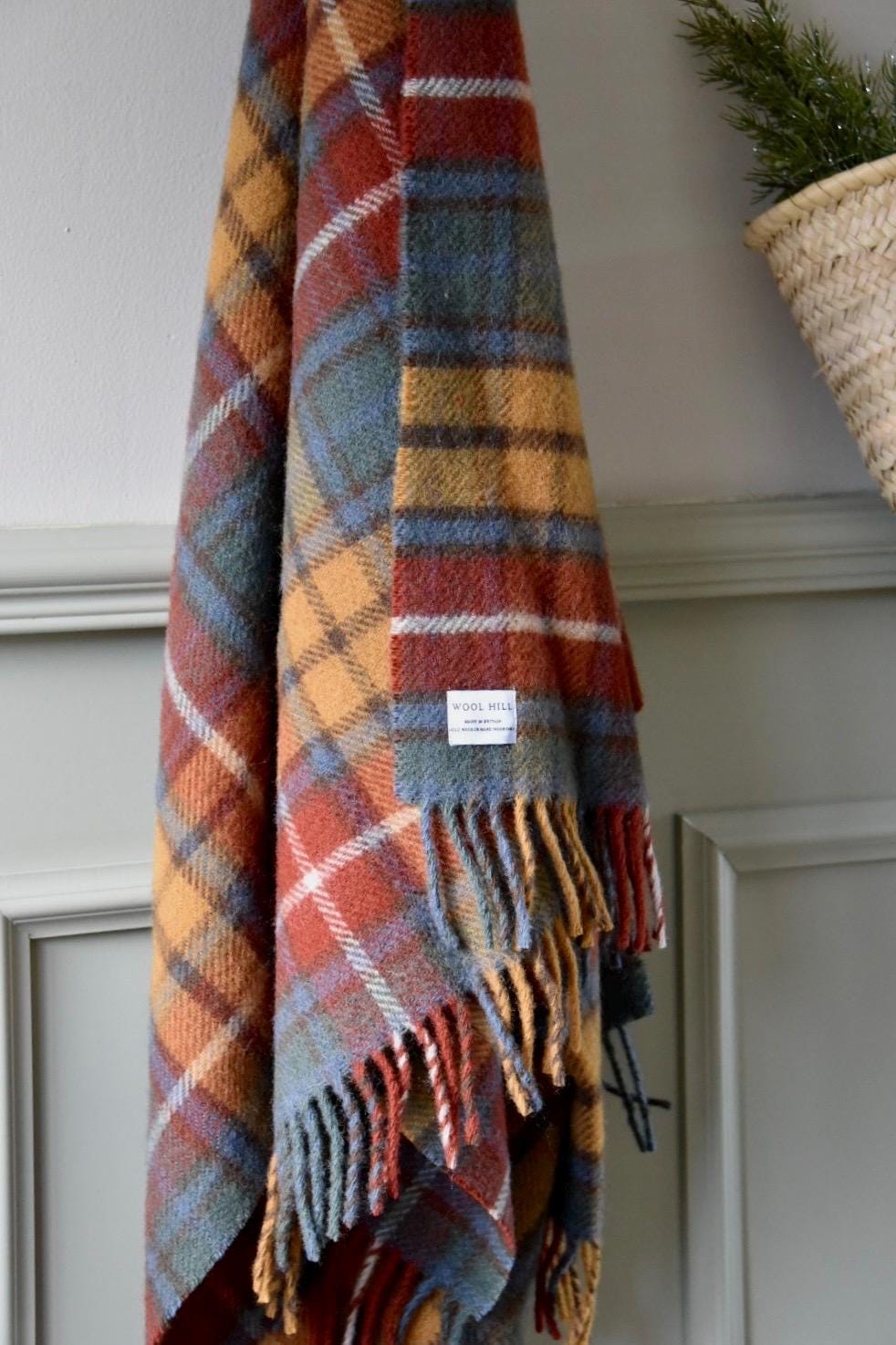Antique Buchanan Tartan 100% Wool Throw, British Blanket Made in the UK, house warming, country gift, present, decor Red Mustard Teal