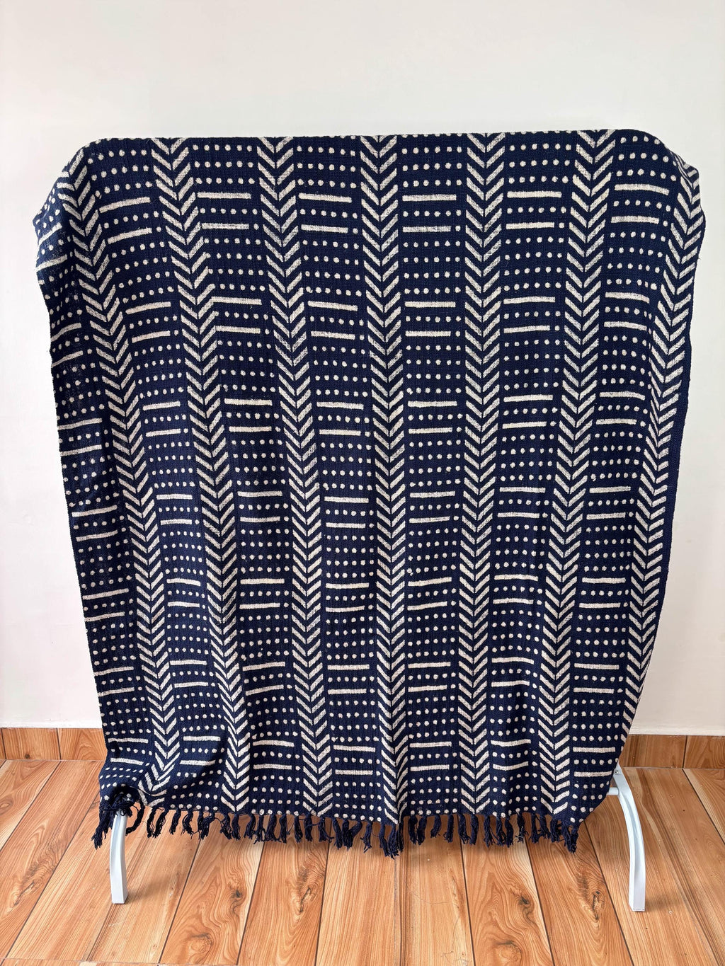 Rust Cotton Throw Blanket: Hand Block Printed Mud Cloth with Tassels