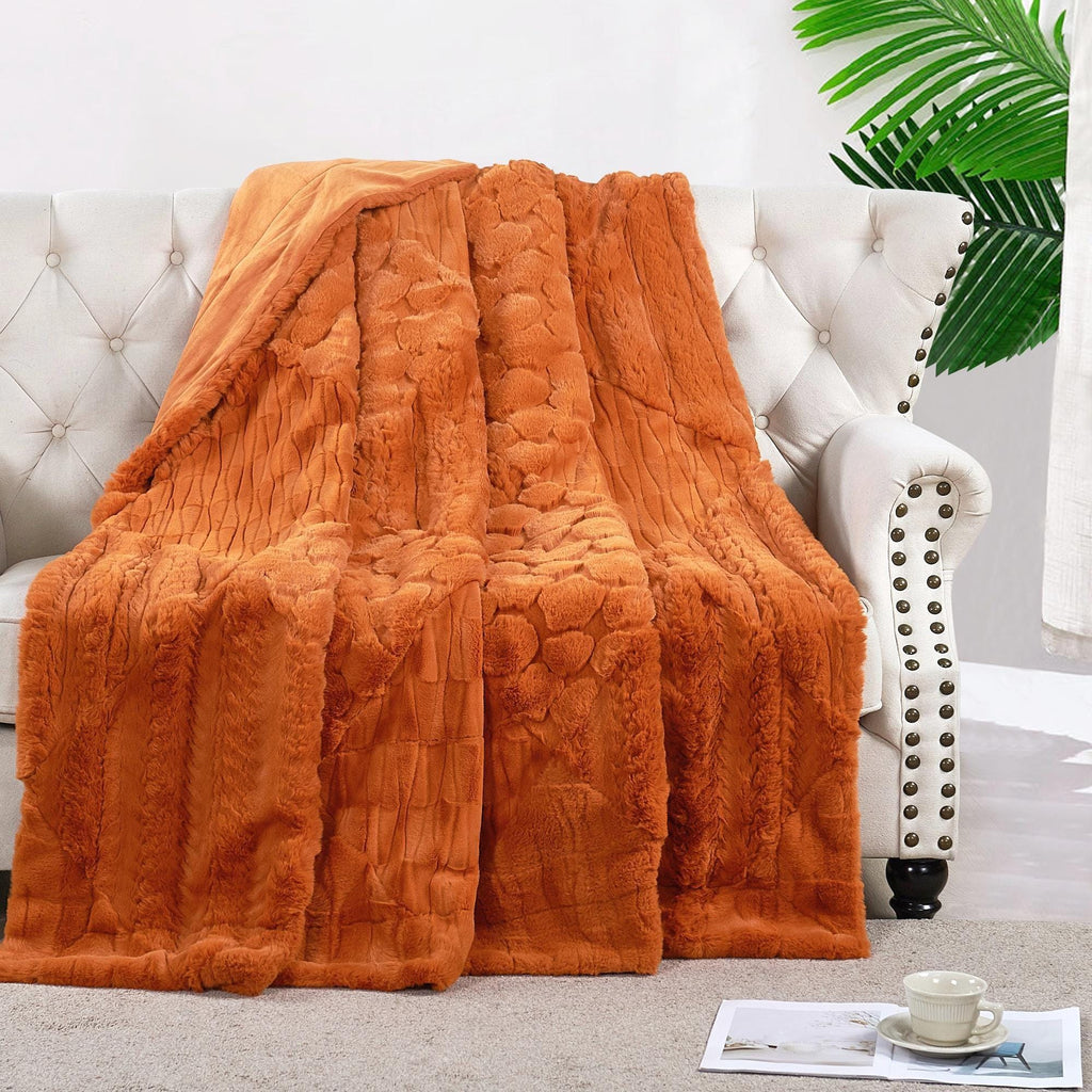Handmade Geometric Patchwork Faux Fur Throw Blanket: Rustic Cozy Decor