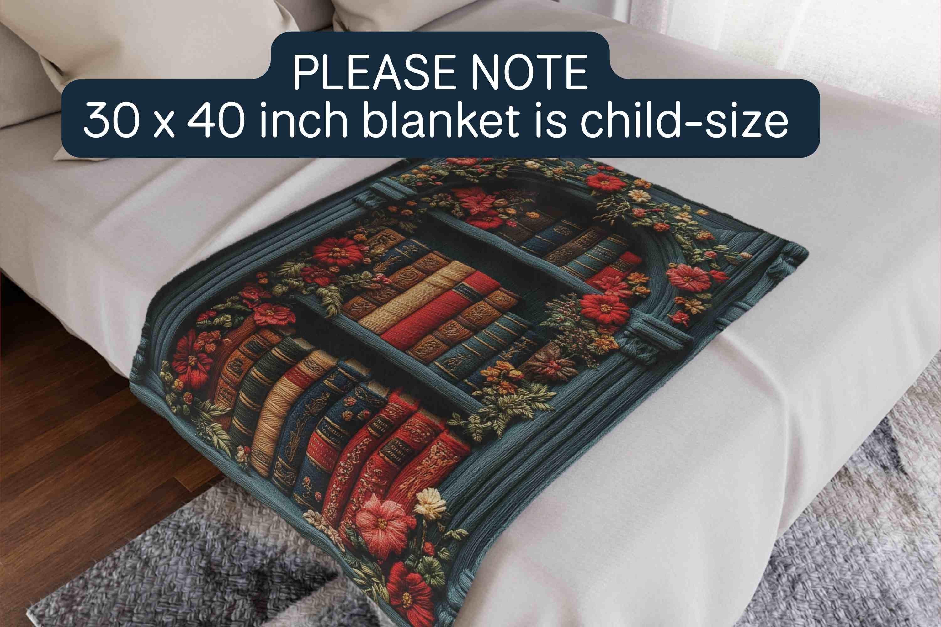 Bookshelf Throw Blanket, Vintage Floral Books, Cozy Reading Nook Decor