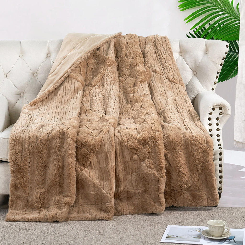Handmade Geometric Patchwork Faux Fur Throw Blanket: Rustic Cozy Decor