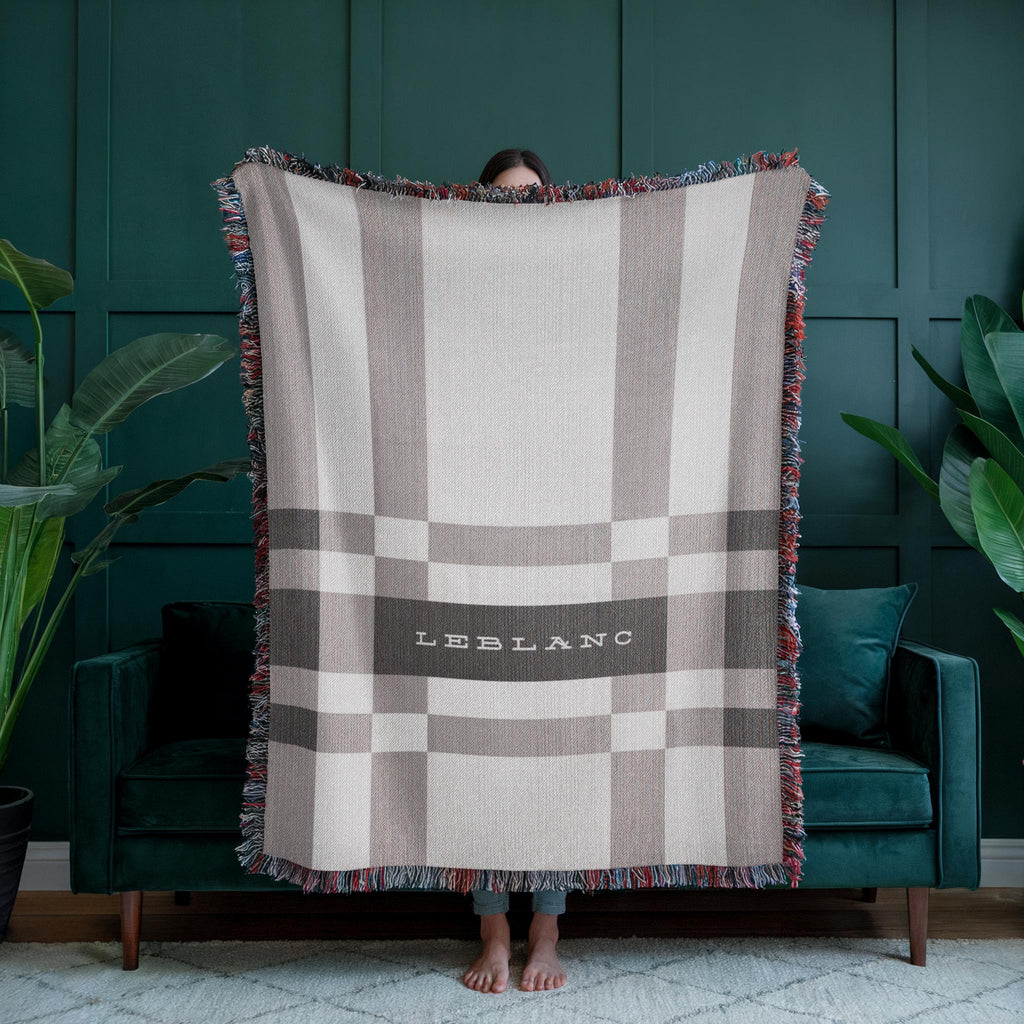 Personalized Woven Cotton Throw Blanket with Fringe Boho Stripe Design Custom Name Gift for Wedding, Anniversary, Housewarming, Family Gift