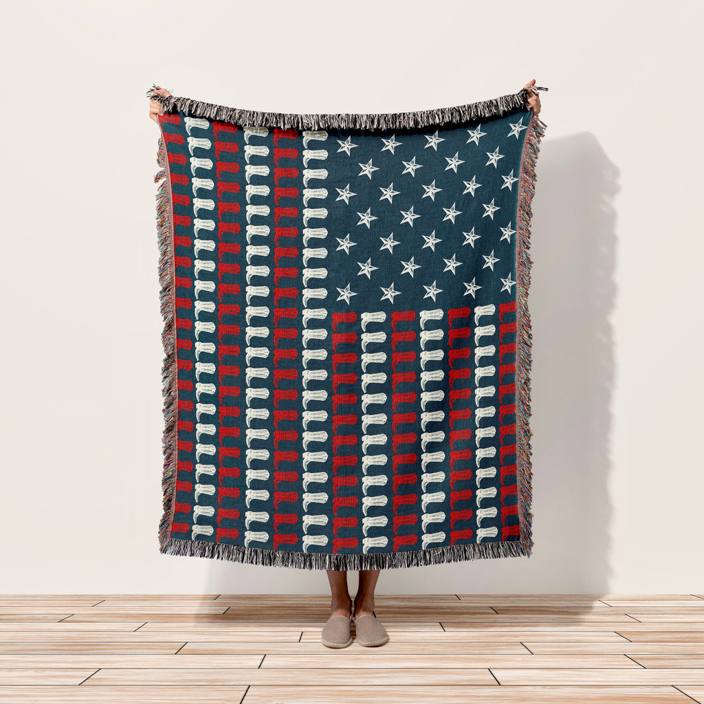 American Flag Throw Blanket, Cowboy Boots Country Western Cowgirl Aesthetic Gift USA Tapestry Wall Art, Gift for Mom Dad Wife Made in USA