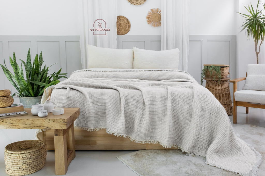 8 Layer Muslin Comforter, GOTS Certified Muslin Quilt, King Size Bedspread, Cotton Quilt, Housewarming Gift, Thanksgiving Christmas Gift