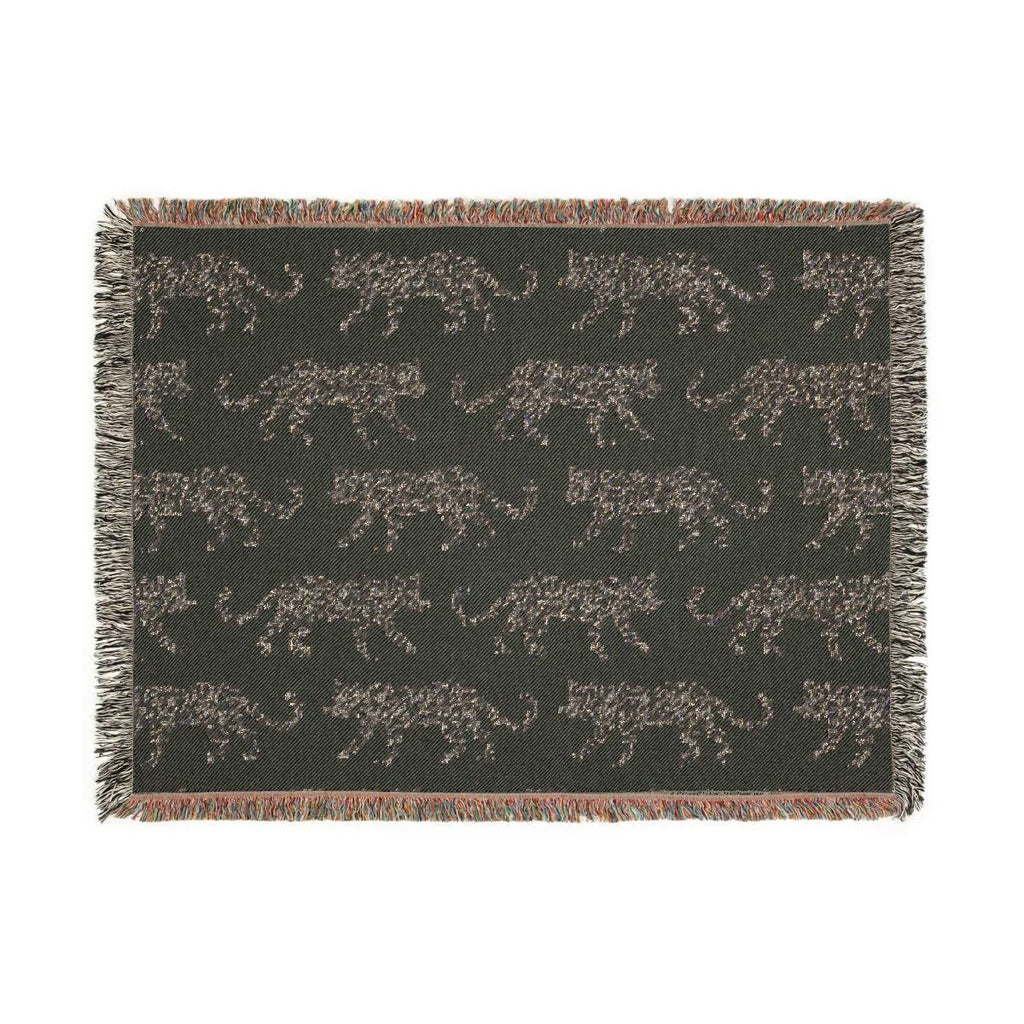 Cotton Woven Blanket, Leopard Parade, Black White, Jungle Cat Decor, Cheetah Throw, Safari Theme, Animal Print, Gift for Her, Fringe Throw