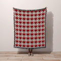 Cotton Throw Blanket Valentine Hearts, Anniversary Gift Valentines Gift for Wife, Trendy Rustic Granny Square Classic Red White Pattern