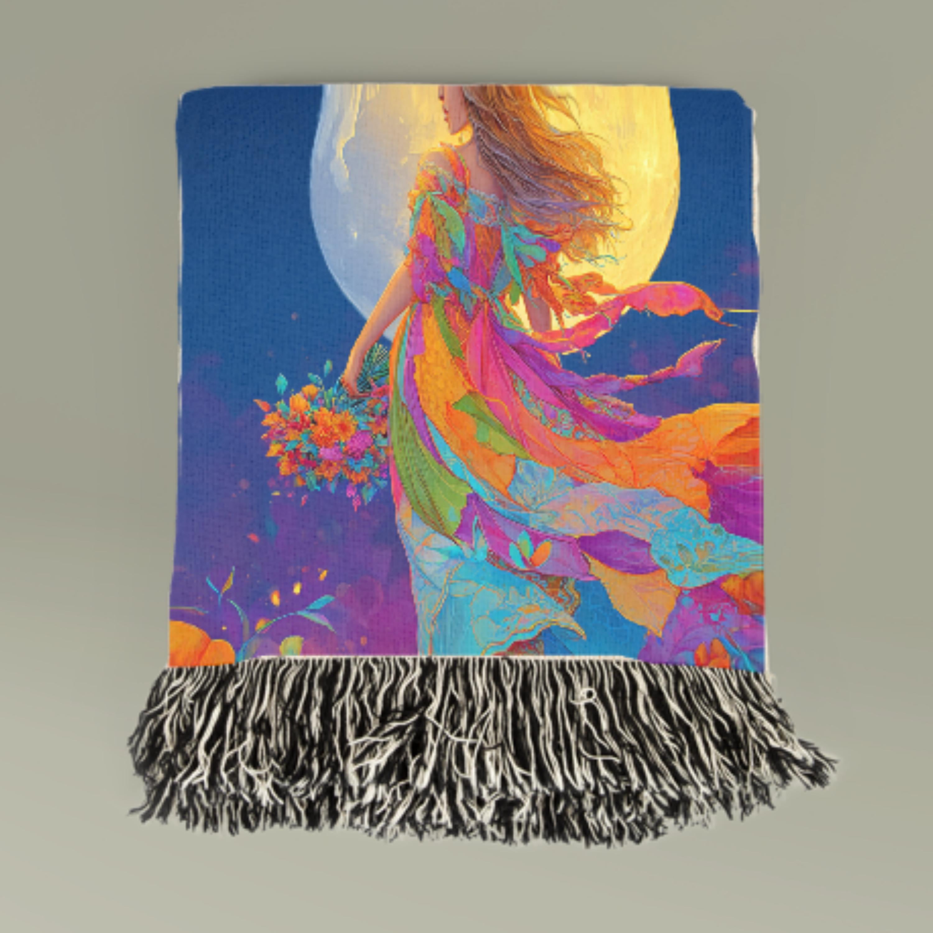 Fantasy Goddess Woven Blanket | Celestial Moon Art Throw