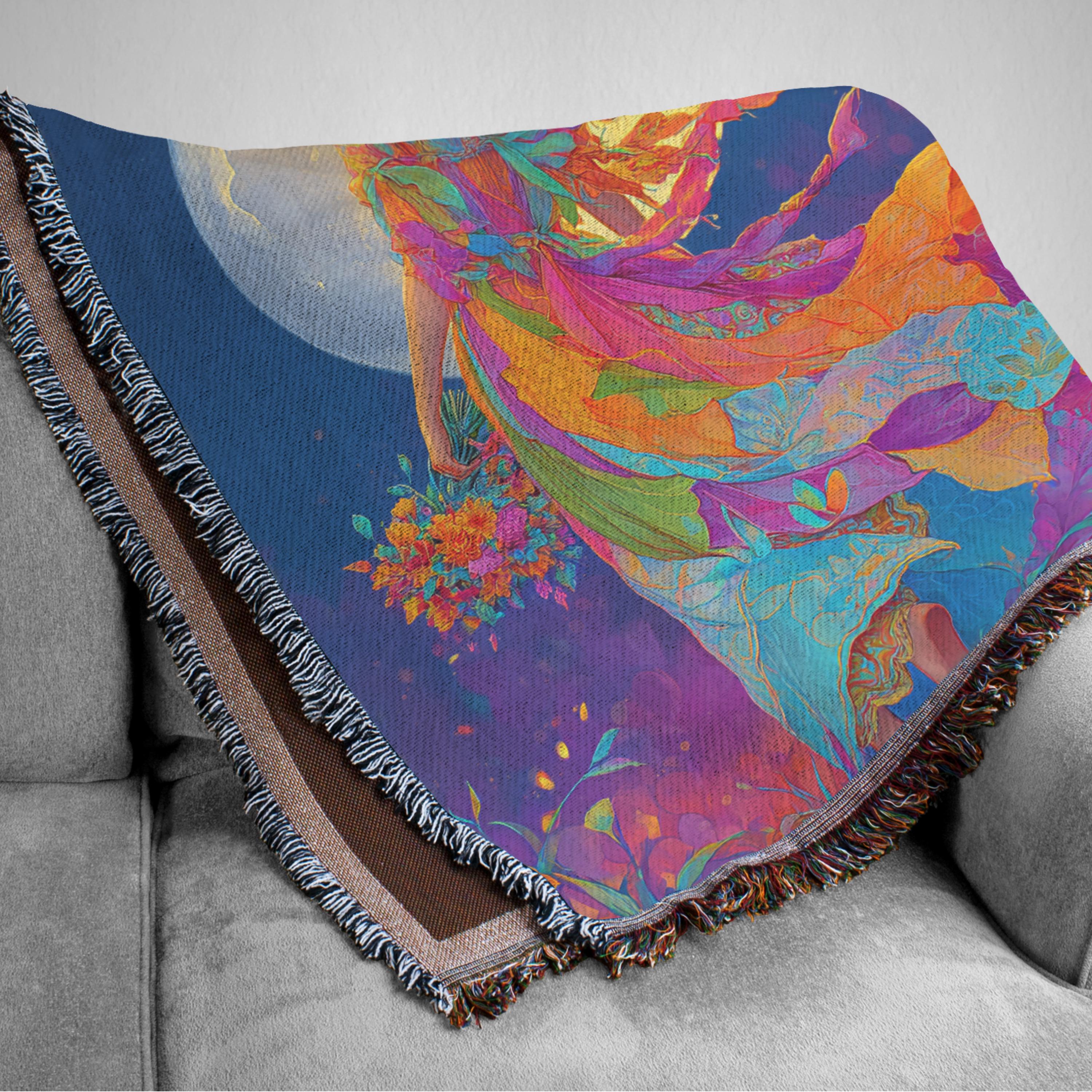 Fantasy Goddess Woven Blanket | Celestial Moon Art Throw