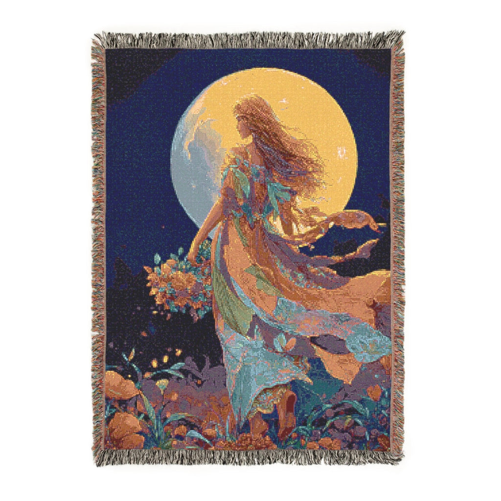 Fantasy Goddess Woven Blanket | Celestial Moon Art Throw