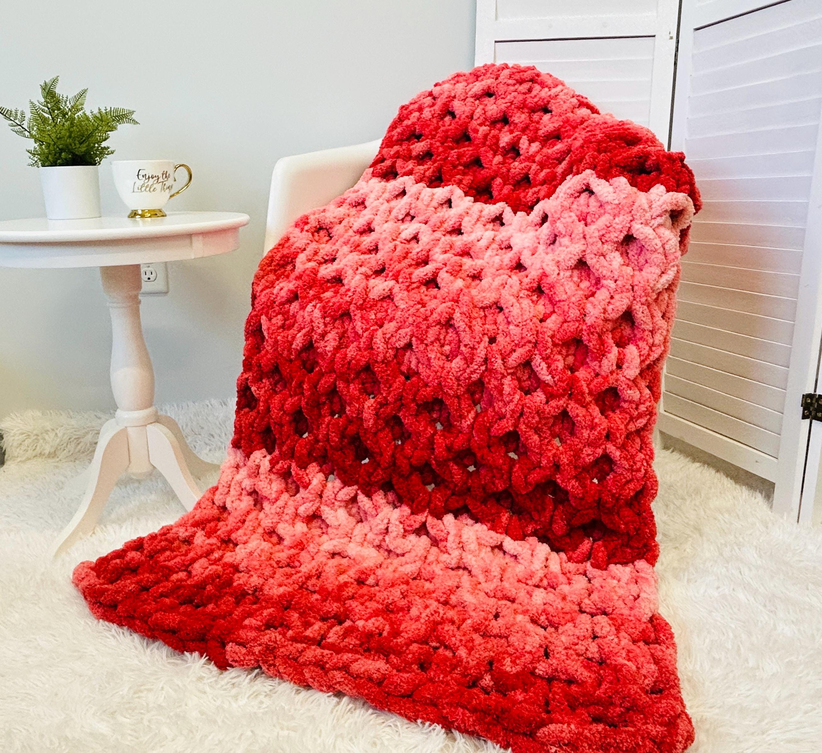 Blanket, Hand Knit, Chunky Chenille Throw, Honeycomb Pattern, Gift for her