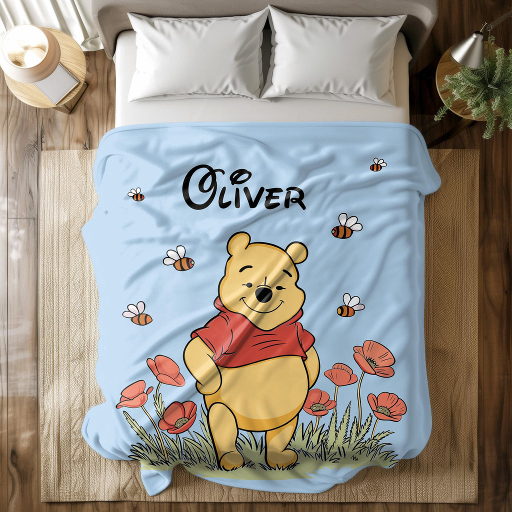 Personalized Soft Bear Blanket, Custom Nursery Blanket, Cartoon Blanket, Personalized Gifts, Birthday Gift for Kids, Cozy Custom Blanket