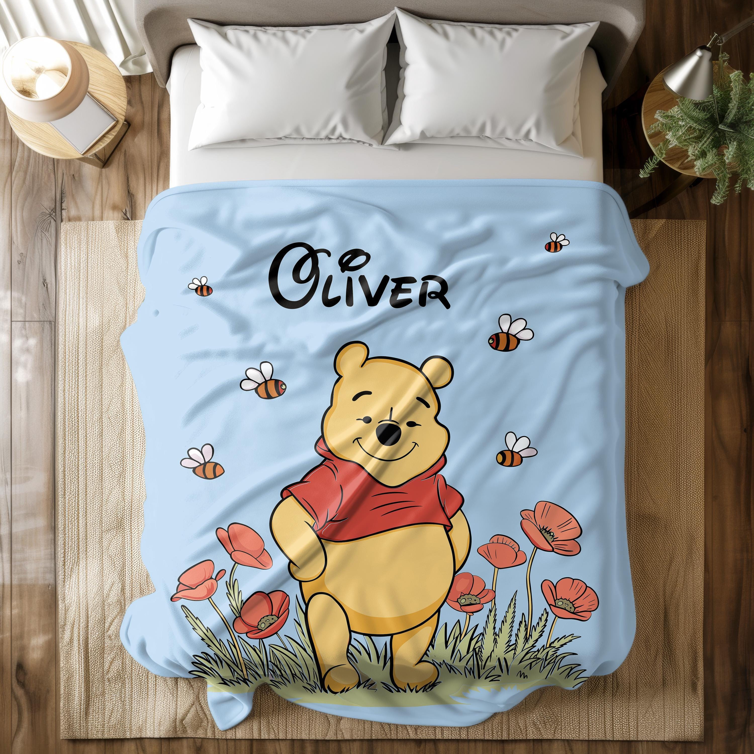 Personalized Soft Bear Blanket, Custom Nursery Blanket, Cartoon Blanket, Personalized Gifts, Birthday Gift for Kids, Cozy Custom Blanket