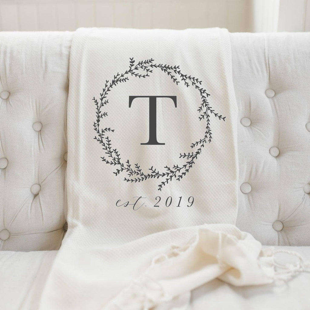 Personalized Throw Blankets - Personalized Wreath Initial | Wedding Gift, Personalized Throw Blankets, Cozy Home Blanket