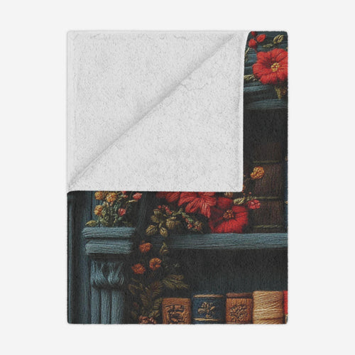 Bookshelf Throw Blanket, Vintage Floral Books, Cozy Reading Nook Decor