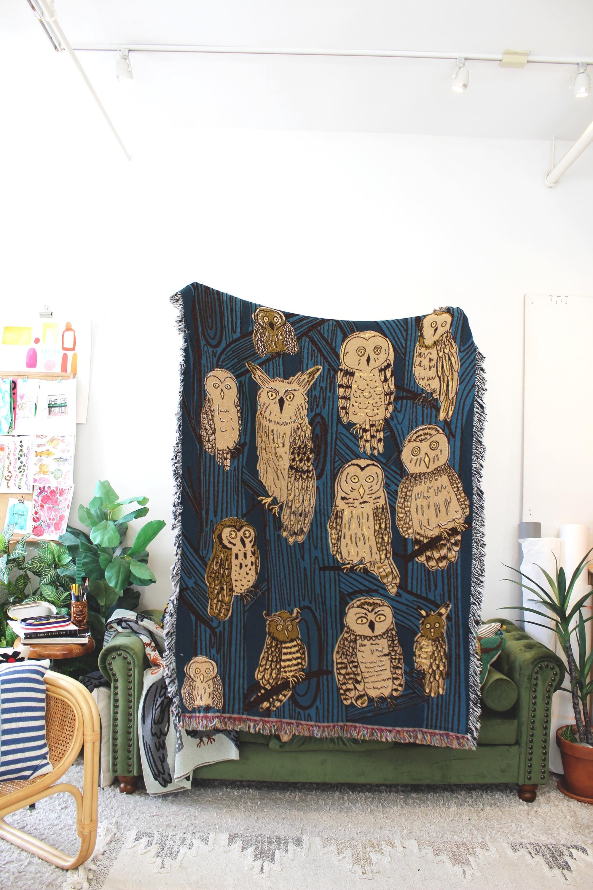 Owl Village Tapestry Blanket - Gifts for Bird Watchers and Birders