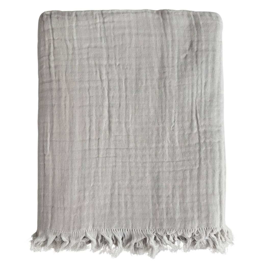 Gauze Throw Blanket | Soft Cotton  Lightweight Throw with Fringed Edges | Neutral Colors Ivory, Taupe, Gray