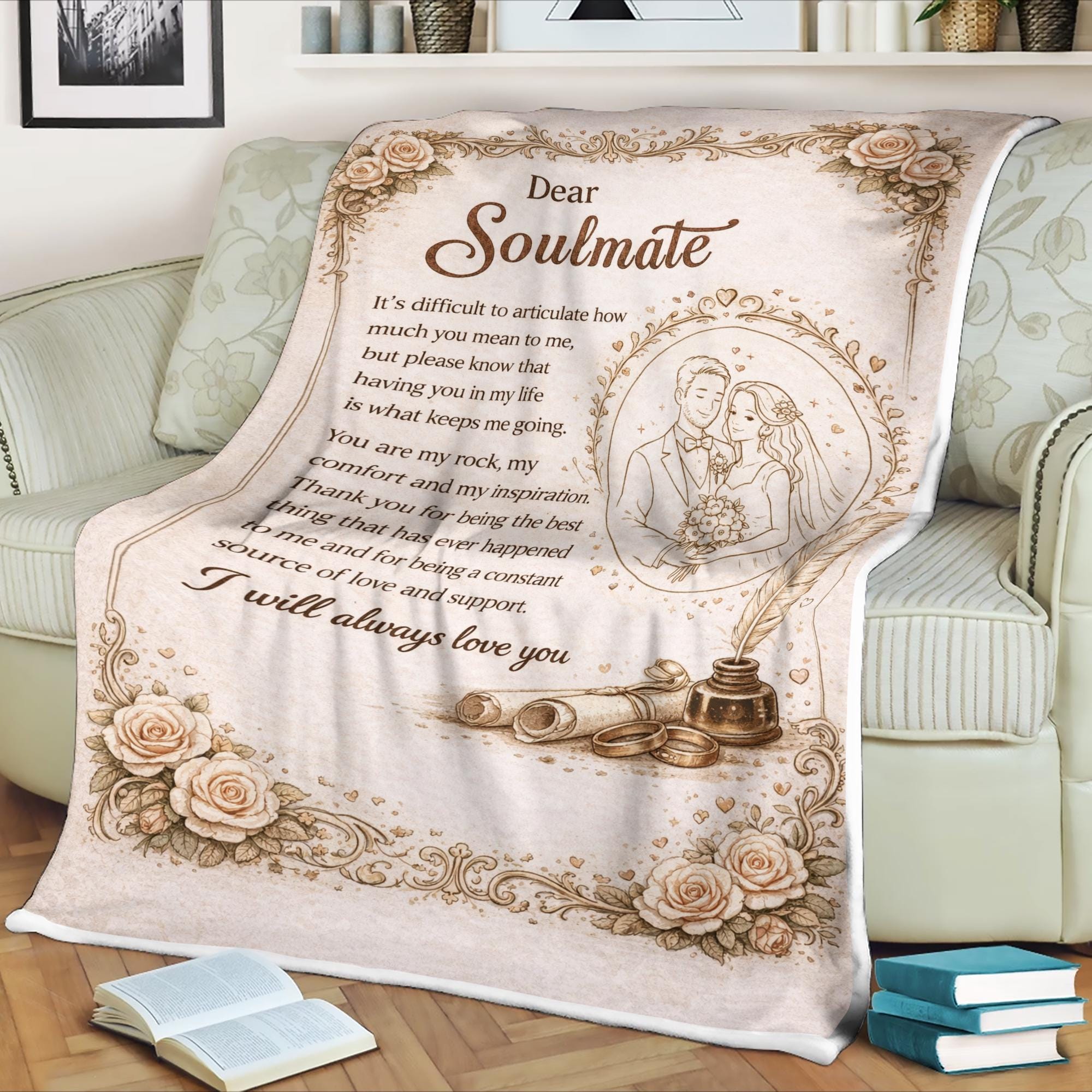 Dear Soulmate Fleece Blanket – Vintage Love Letter Quote, Cozy Romantic Keepsake, Meaningful Gift for Couples