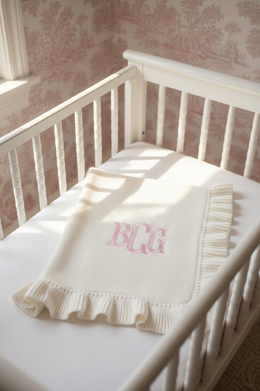 Embroider Baby Blanket Monogram Infant Gift Personalized Newborn Baby Shower Keepsake New Mom Gift Grandson Throw Blanket Name Announcement